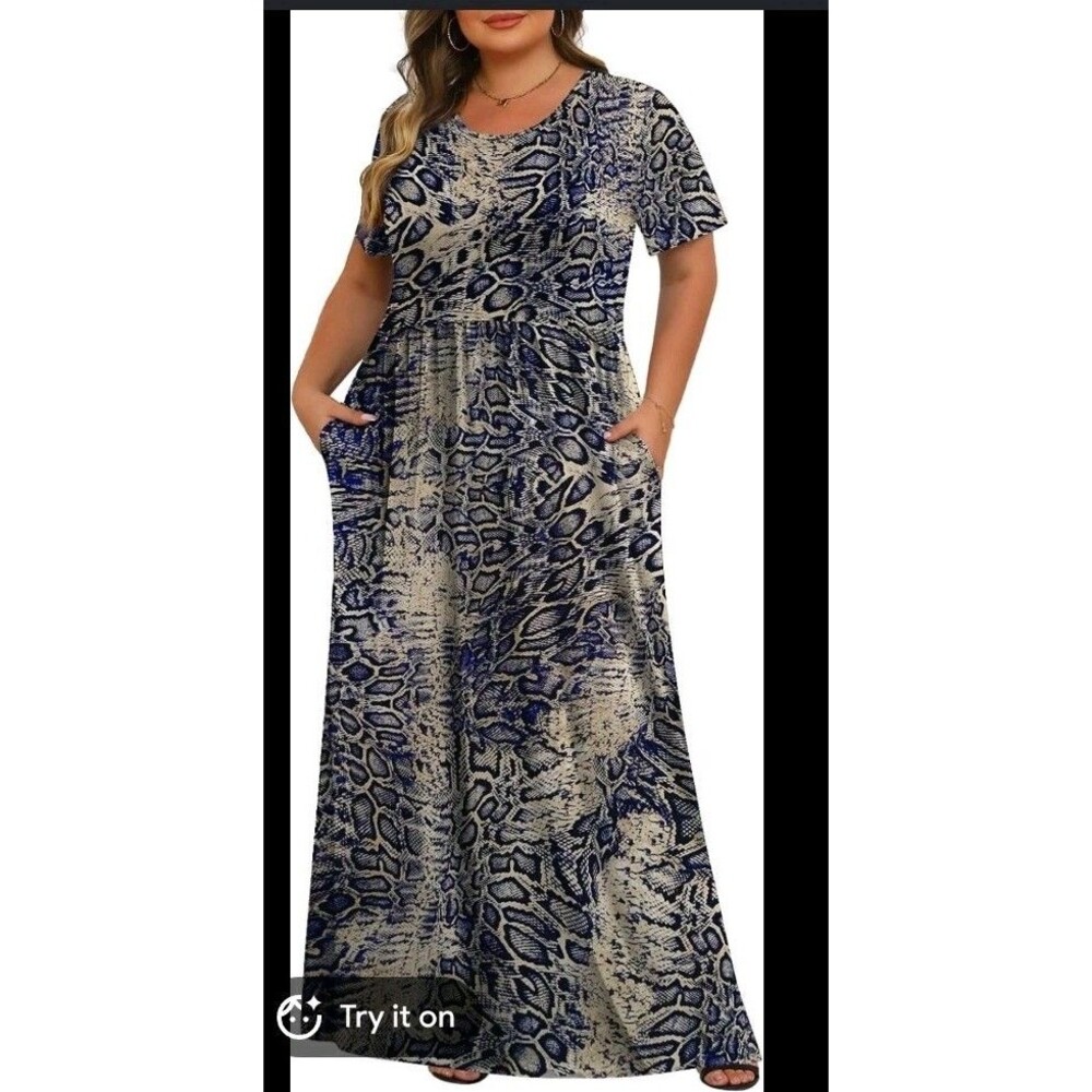 Tencede 2XL Animal Print Womans Dress Maxi Long Summer Fall Spring Stretchy...
